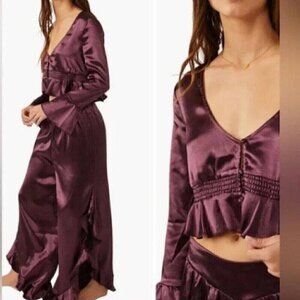 Free People Satin Pajama Set Sz Small Silky Loungewear Soft Girl